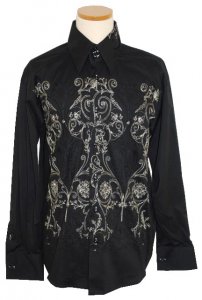 Pronti Black with Metallic Silver/Black Embroidered Shirt S5707