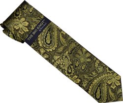 Steven Land Collection "Big Knot" SL059 Black / Olive / Gold Paisley Design 100% Woven Silk Necktie/Hanky Set