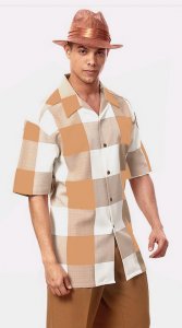 Montique Straw / Khaki / Cream Checkerboard 2 Piece Outfit 141