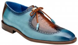 Belvedere "Etore" Antique Aqua / Almond Genuine Ostrich Leg / Italian Calf Shoes F01.