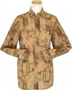 Bassiri Taupe / Rust Artistic Design Microfiber Long Sleeves Shirt #4848