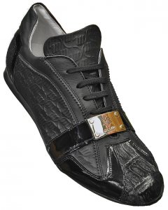 Mauri 8840 Black Alligator / Patent Leather / Mauri Embossed Leather Sneakers With Silver Mauri Engraved Plate