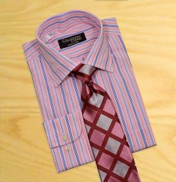 Extrema By Zanetti Italy Pink / Sky Blue/ Navy Blue Stripes 100% Mercerized Cotton Dress Shirt 101