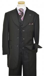 Solo 360 Collection Black With Lavender Pinstripes Design Super 160's Wool 3 Piece Fashion Full Cut Wide Leg Suit S218