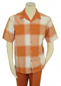 Luxton Burnt Orange / Peach / White Checkered Short Sleeve Outfit 18500