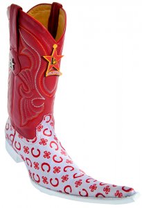 Los Altos Grey / Red Genuine Fashion Design White Sole 9X Pointed Toe Cowboy Boots 97B5312