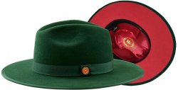 Bruno Capelo Dark Green / Red Bottom Australian Wool Flat Brim Fedora Hat MO-201