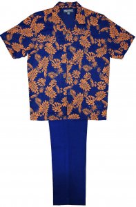 Silversilk Navy / Burnt Orange Linen Blend Burnout Short Sleeve Outfit 8602