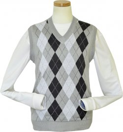 Pronti Silver / White / Charcoal Grey Diamond Design V-Neck Sweater Vest K1628