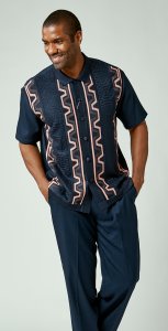 Silversilk Navy / Pink Hand Woven Short Sleeve Knitted Outfit 1218