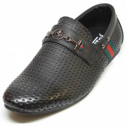 Fiesso Black Leather Casual Loafer Shoes With Bracelet FI2144