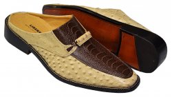 Liberty Tan / Brown PU Ostrich Print Leather Moc Toe Mule Shoes 963