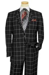 Steven Land Black / White Windowpane Design Super 150's Wool Suit SL1041