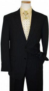 Ideal by Zanetti Black with White Pinstripes Super 140's Wool Suit ML43602