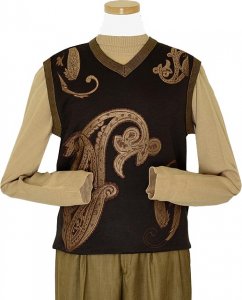 Prestige Brown / Tan Embroidered Design Knitted Sweater Vest KTN-241