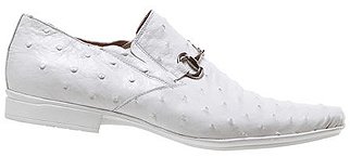 White All-Over Genuine Ostrich Loafer Shoes With Bracelet On Front