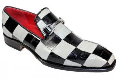 Fennix Italy "Oscar" Black / White Genuine Eel Horse Bit Loafer Shoes.