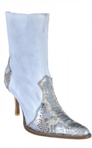 Los Altos Ladies Silver Natural Genuine Python Snake Skin Short Top Boots With Zipper 365737