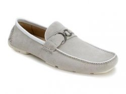 Bacco Bucci "Millard" Bone Genuine Italian Suede Loafer Shoes with White Calf Trim Accents