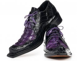 Mauri Black / Purple Genuine Baby Crocodile / Hornback Tail Lace-up Shoes.