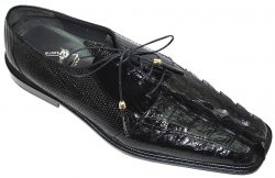 Romano "Terra" Black Genuine Triple Hornback Crocodile Tails/Lizard Shoes
