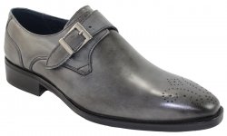 Duca Di Matiste 1517 Grey Genuine Italian Calfskin Leather Monk Strap Perforation Shoes.