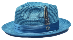 Bruno Capelo Teal Blue Brown Braided Straw Fedora Hat JU-913.