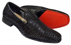 Antonio Cerrelli Black / Silver Lurex / Microsuede Slip-On Loafer Shoes 5842