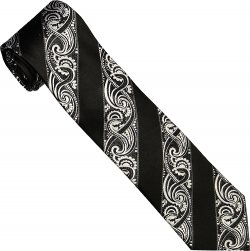 Steven Land Collection "Big Knot" SL063 Black / White Paisley Design 100% Woven Silk Necktie/Hanky Set