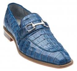 Belvedere "Mercuri" Blue Jean All-Over Genuine Crocodile Loafer Shoes With Bracelet 1483