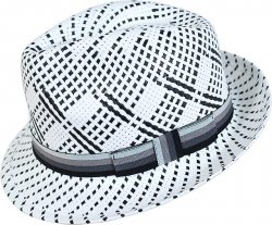 Dorfman Black / White Straw Dress Hat With Grey / Black Head Band