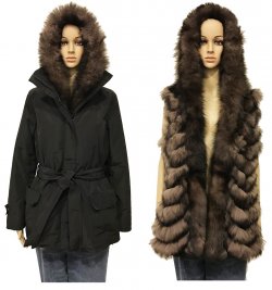 Winter Fur Ladies Sable Reversible And Removable Fox Fur To Fabric Parka G05.