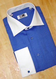 Steven Land Royal Blue With Self Diagonal Pinstripes/Spread Collar 100% Cotton Shirt DS147