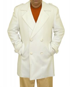 Apollo King Winter White ¾ Length Super 160's Wool Pea Coat With Shoulder / Wrist Straps 2015-V010