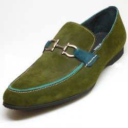 Encore By Fiesso Green Suede Buckle Loafer Shoes FI3172