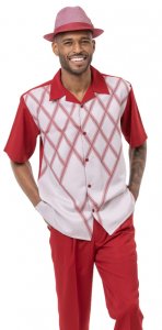 Montique Red / Silver Diamond Design Short Sleeve Outfit 2206