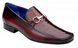 Belvedere "Bruno" Burgundy Genuine Ostrich Leg and Italian Calf Dress Loafer Shoes.