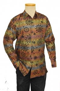 Pronti Gold / Black / Multicolor Velvet Casual Long Sleeve Shirt S6201