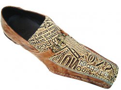 Zota Taupe Newspaper Design Leather Shoes w/ Bracelet 301-3
