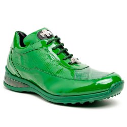 Mauri 8900 Apple Green Genuine Alligator / Nappa Leather Sneakers With Silver Mauri Alligator Head