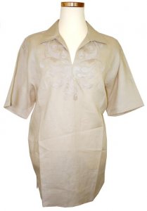 Successos 100% Linen Tan Embroidered Shirt S3231