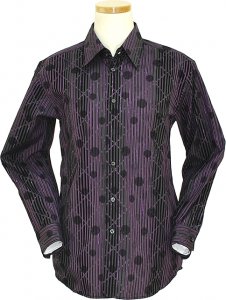 Pronti Violet / Black Velour Long Sleeve Casual Shirt S1647