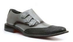 Giorgio Brutini "Carver" Grey / Black Genuine Leather Triple Button Monk Strap Shoes 2110118