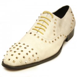 Fiesso White / Gold Genuine Leather With Metal Stud Lace-up Shoes FI7010.