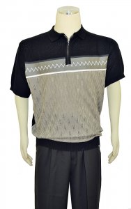 Stacy Adams Black / Grey / White Half-Zip Pullover Short Sleeve Knitted Outfit 2400