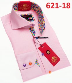 Axxess Pink Cotton Modern Fit Dress Shirt With Multicolor Button Cuff 621-18.