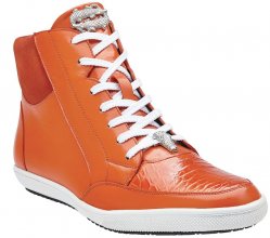 Belvedere "Franco" Orange Genuine Crocodile / Soft Calf Leather Sneakers With Alligator Head # 1312