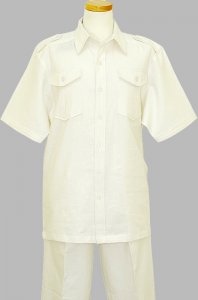 Royalty Culture 100% Linen White Safari 2 PC Outfit With Shoulder Epaulets LC-211/LCP-211