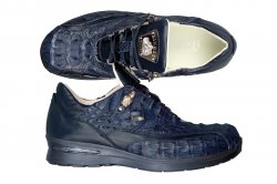 Fennix Italy 3044 "Dinosaur" Navy All-Over Genuine Hornback Crocodile With Eyes, Tail & Silver Alligator Head Casual Sneakers
