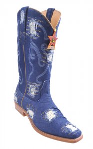 Los Altos Blue Jean Denim With Patches Square Toe Cowboy Boots 714414